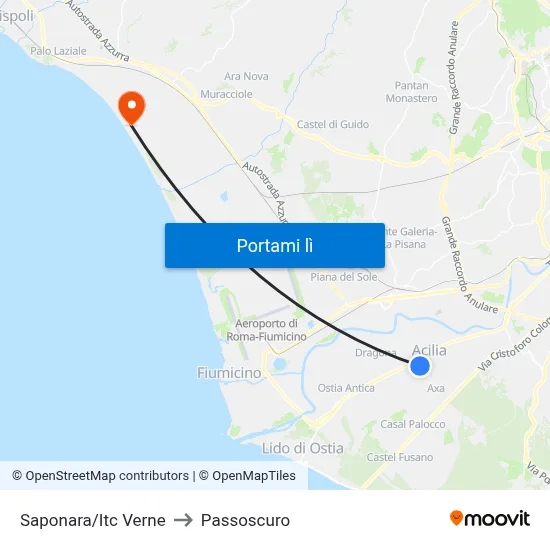 Saponara/Itc Verne to Passoscuro map