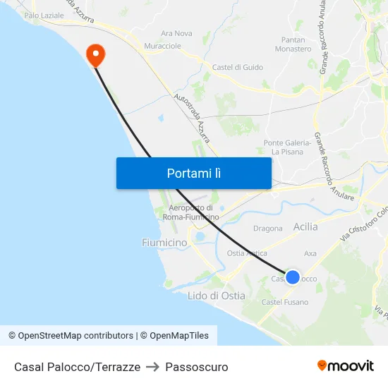 Casal Palocco/Terrazze to Passoscuro map
