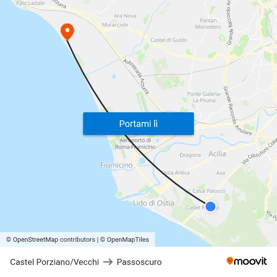 Castel Porziano/Vecchi to Passoscuro map