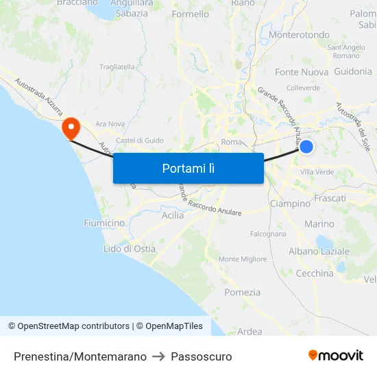 Prenestina/Montemarano to Passoscuro map