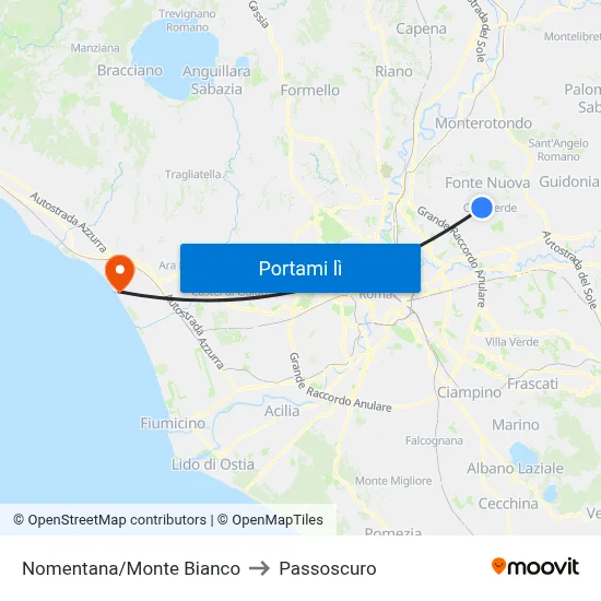 Nomentana/Monte Bianco to Passoscuro map