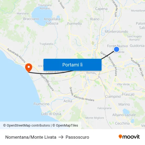 Nomentana/Monte Livata to Passoscuro map