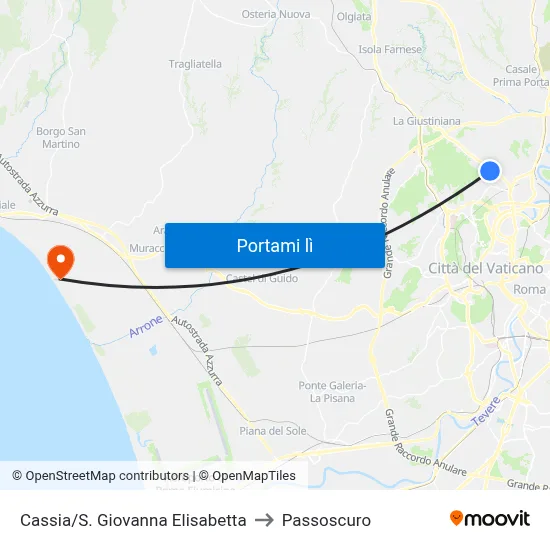 Cassia/S. Giovanna Elisabetta to Passoscuro map