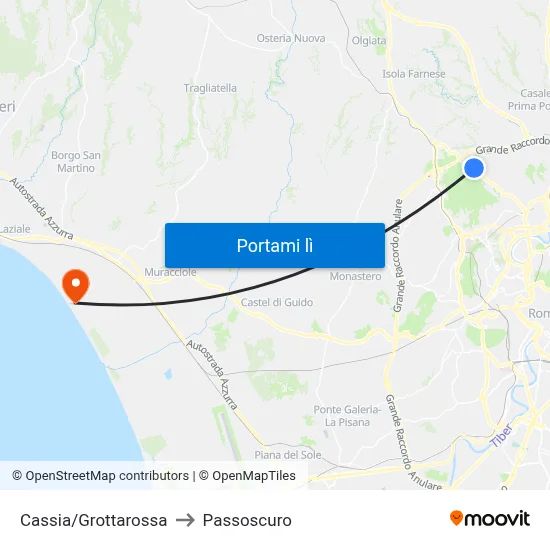 Cassia/Grottarossa to Passoscuro map