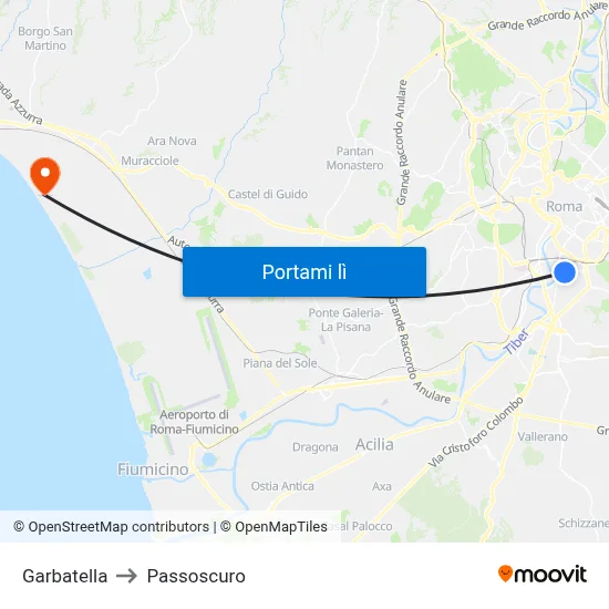 Garbatella to Passoscuro map
