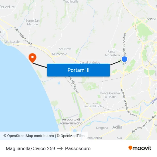 Maglianella/Civico 259 to Passoscuro map