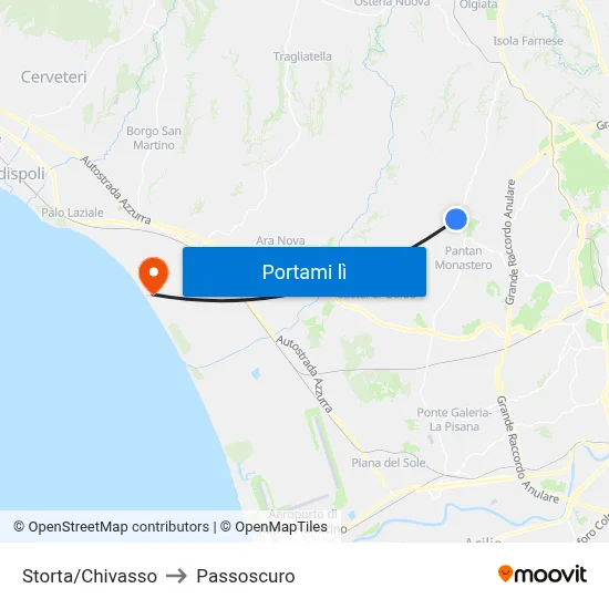 Storta/Chivasso to Passoscuro map