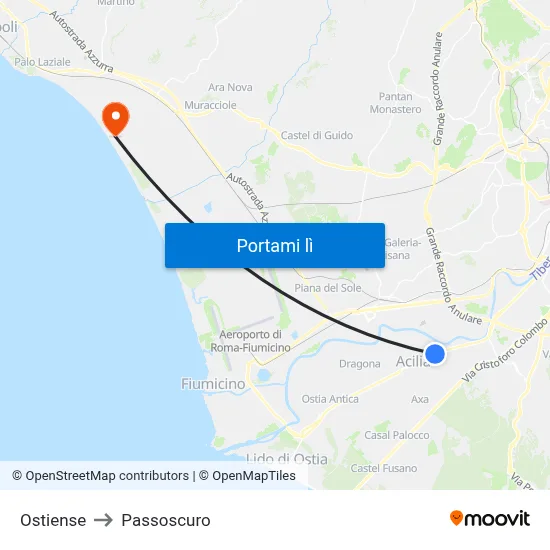 Ostiense to Passoscuro map