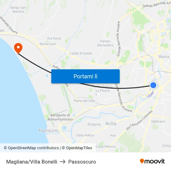 Magliana/Villa Bonelli to Passoscuro map