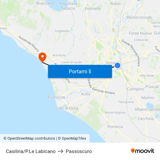 Casilina/P.Le Labicano to Passoscuro map