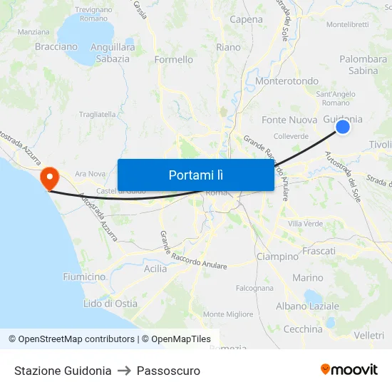 Stazione Guidonia to Passoscuro map
