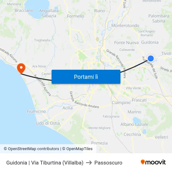 Guidonia | Via Tiburtina (Villalba) to Passoscuro map
