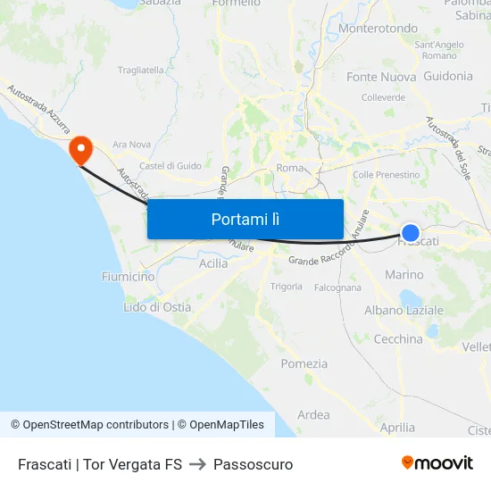 Frascati | Tor Vergata FS to Passoscuro map