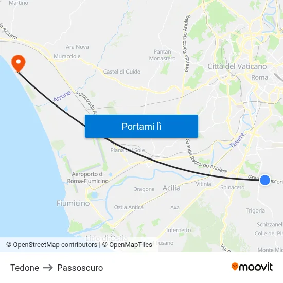 Tedone to Passoscuro map