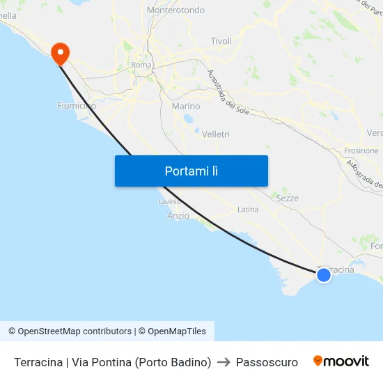 Terracina | Via Pontina (Porto Badino) to Passoscuro map