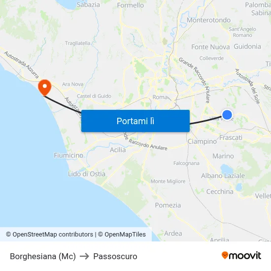 Borghesiana (Mc) to Passoscuro map