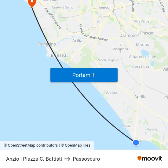 Anzio | Piazza C. Battisti to Passoscuro map