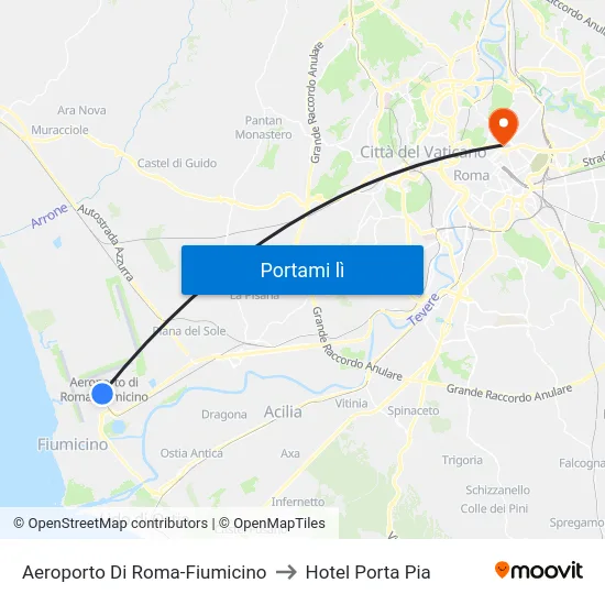 Aeroporto Di Roma-Fiumicino to Hotel Porta Pia map