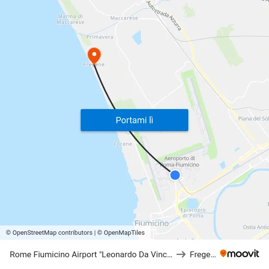 Rome Fiumicino Airport "Leonardo Da Vinci" (Fco) to Fregene map