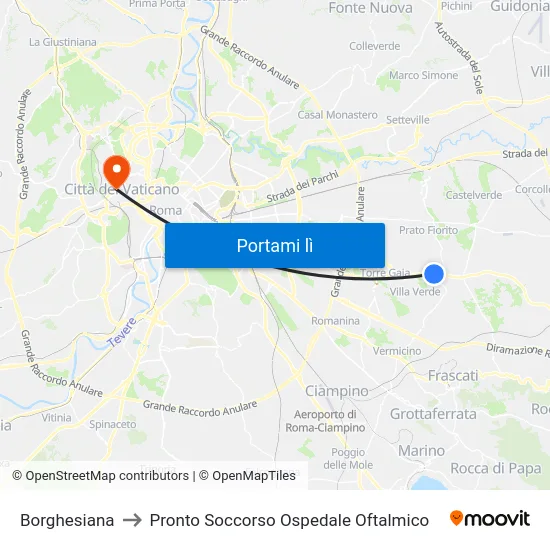 Borghesiana to Pronto Soccorso Ospedale Oftalmico map