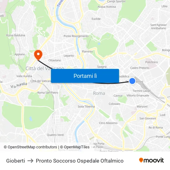Gioberti to Pronto Soccorso Ospedale Oftalmico map