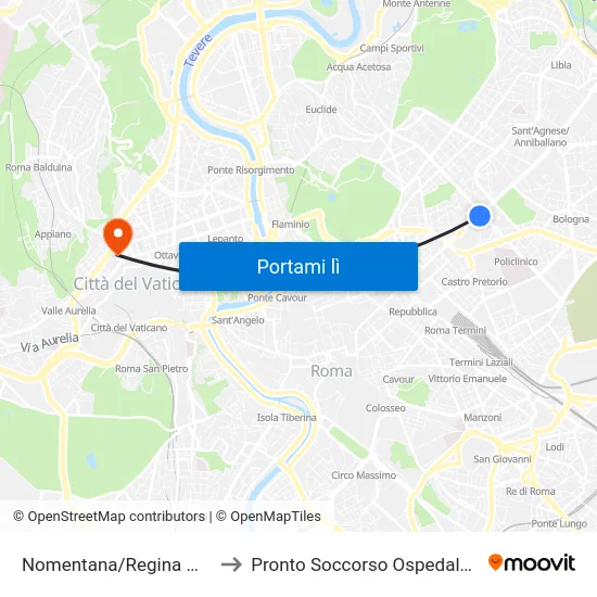Nomentana/Regina Margherita to Pronto Soccorso Ospedale Oftalmico map