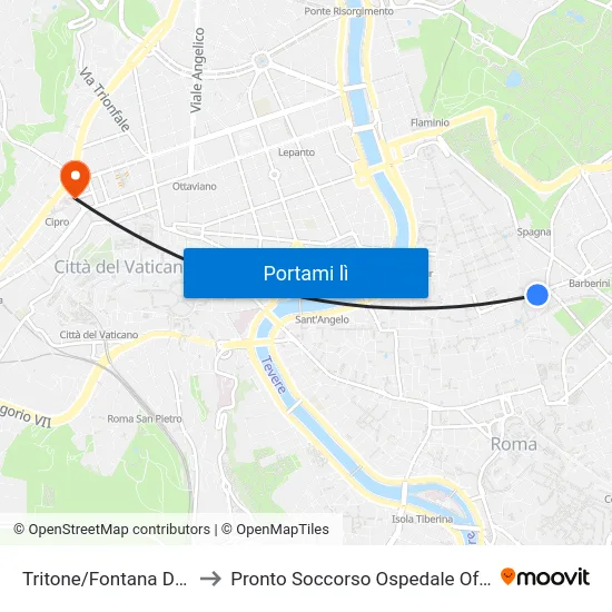 Tritone/Fontana Di Trevi to Pronto Soccorso Ospedale Oftalmico map