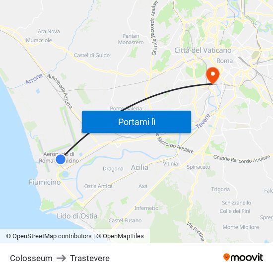 Colosseum to Trastevere map