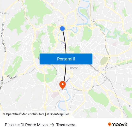 Piazzale Di Ponte Milvio to Trastevere map