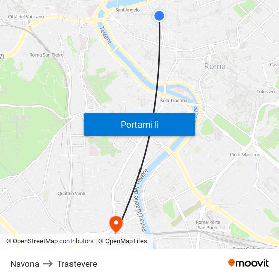 Navona to Trastevere map