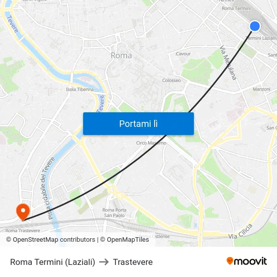 Roma Termini (Laziali) to Trastevere map