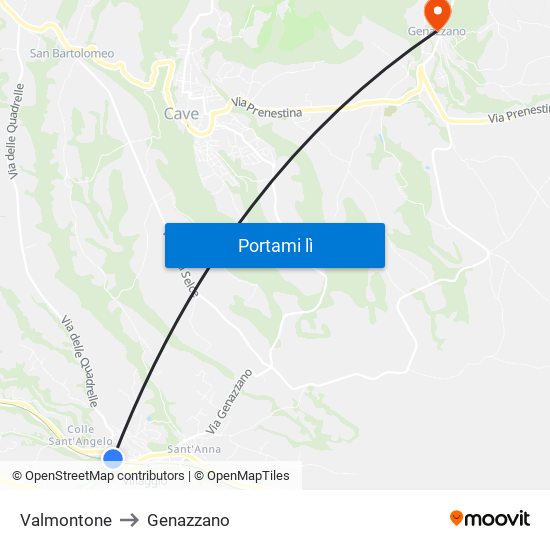 Valmontone to Genazzano map