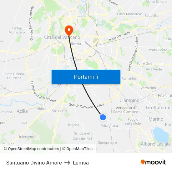 Santuario Divino Amore to Lumsa map