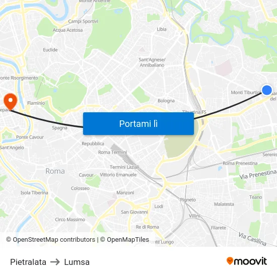 Pietralata to Lumsa map