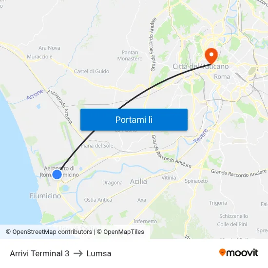 Arrivi Terminal 3 to Lumsa map