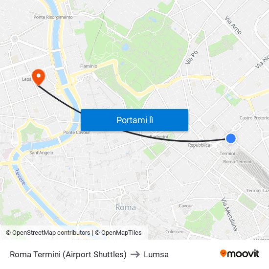 Roma Termini (Airport Shuttles) to Lumsa map