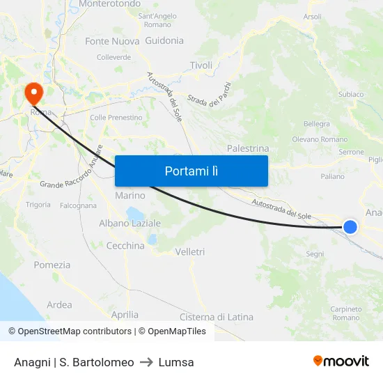 Anagni | S. Bartolomeo to Lumsa map