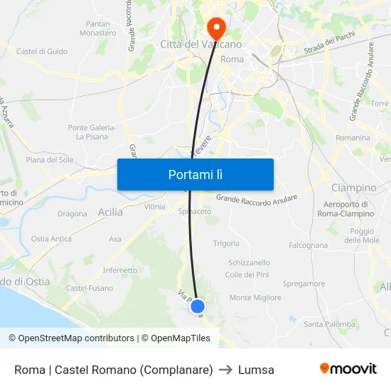 Roma | Castel Romano (Complanare) to Lumsa map