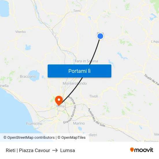 Rieti | Piazza Cavour to Lumsa map