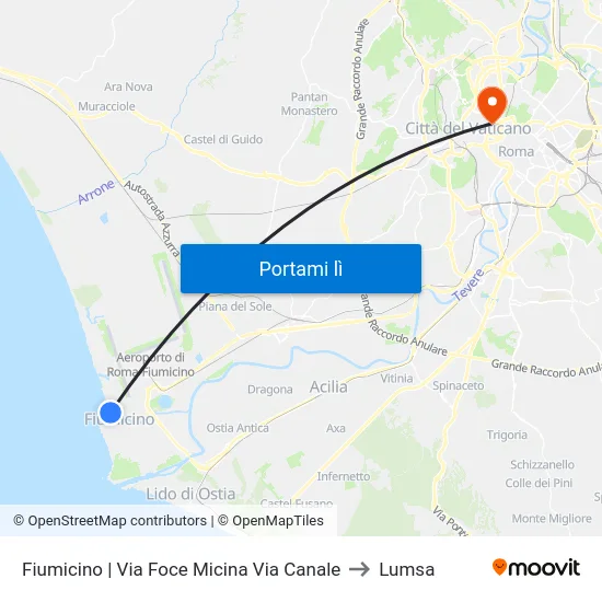 Fiumicino | Via Foce Micina Via Canale to Lumsa map