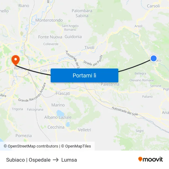 Subiaco | Ospedale to Lumsa map