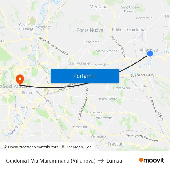 Guidonia | Via Maremmana (Villanova) to Lumsa map