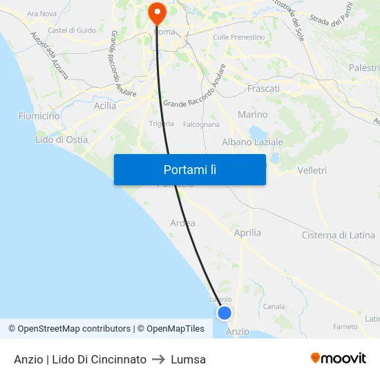 Anzio | Lido Di Cincinnato to Lumsa map