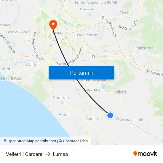 Velletri | Carcere to Lumsa map