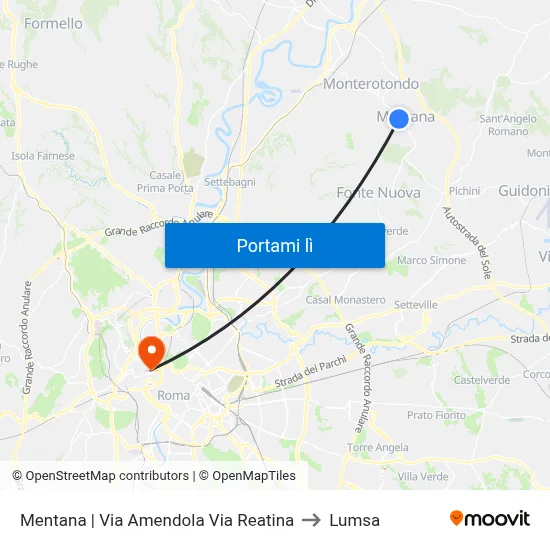 Mentana | Via Amendola Via Reatina to Lumsa map