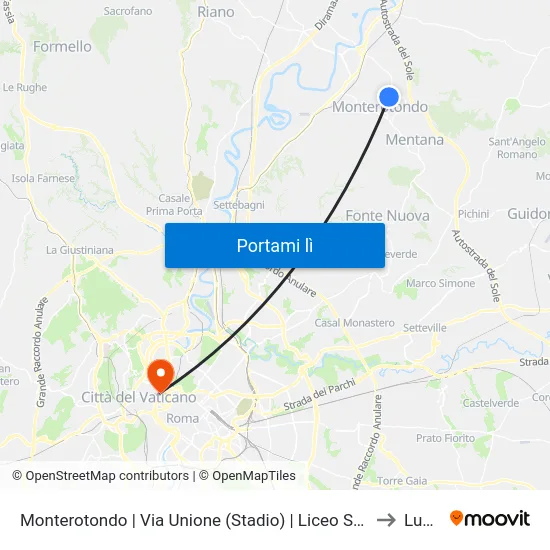 Monterotondo | Via Unione (Stadio) | Liceo Scientifico G.Peano to Lumsa map
