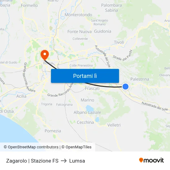 Zagarolo | Stazione FS to Lumsa map