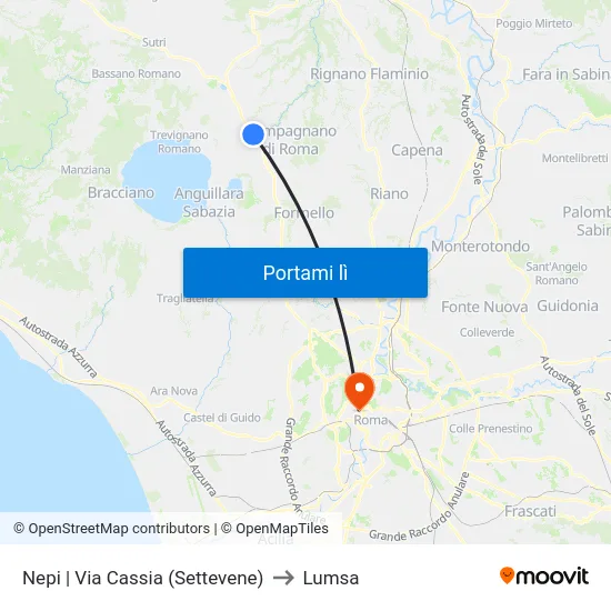 Nepi | Via Cassia (Settevene) to Lumsa map