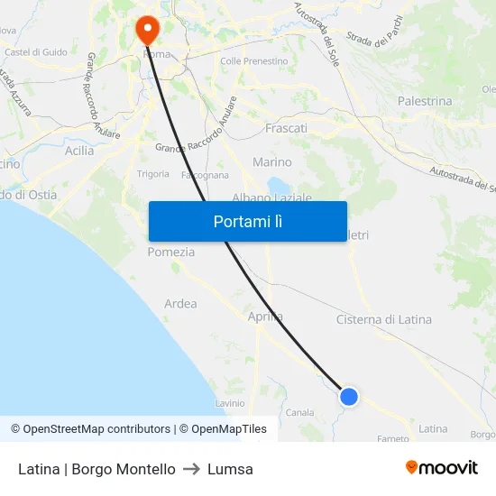 Latina | Borgo Montello to Lumsa map