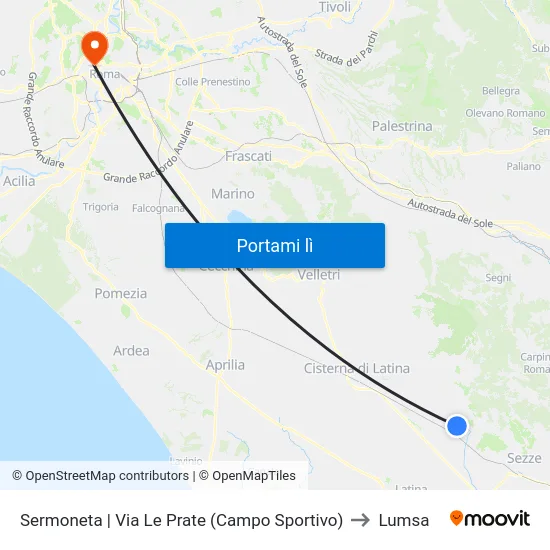 Sermoneta | Via Le Prate (Campo Sportivo) to Lumsa map